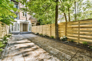 wood fence with patio