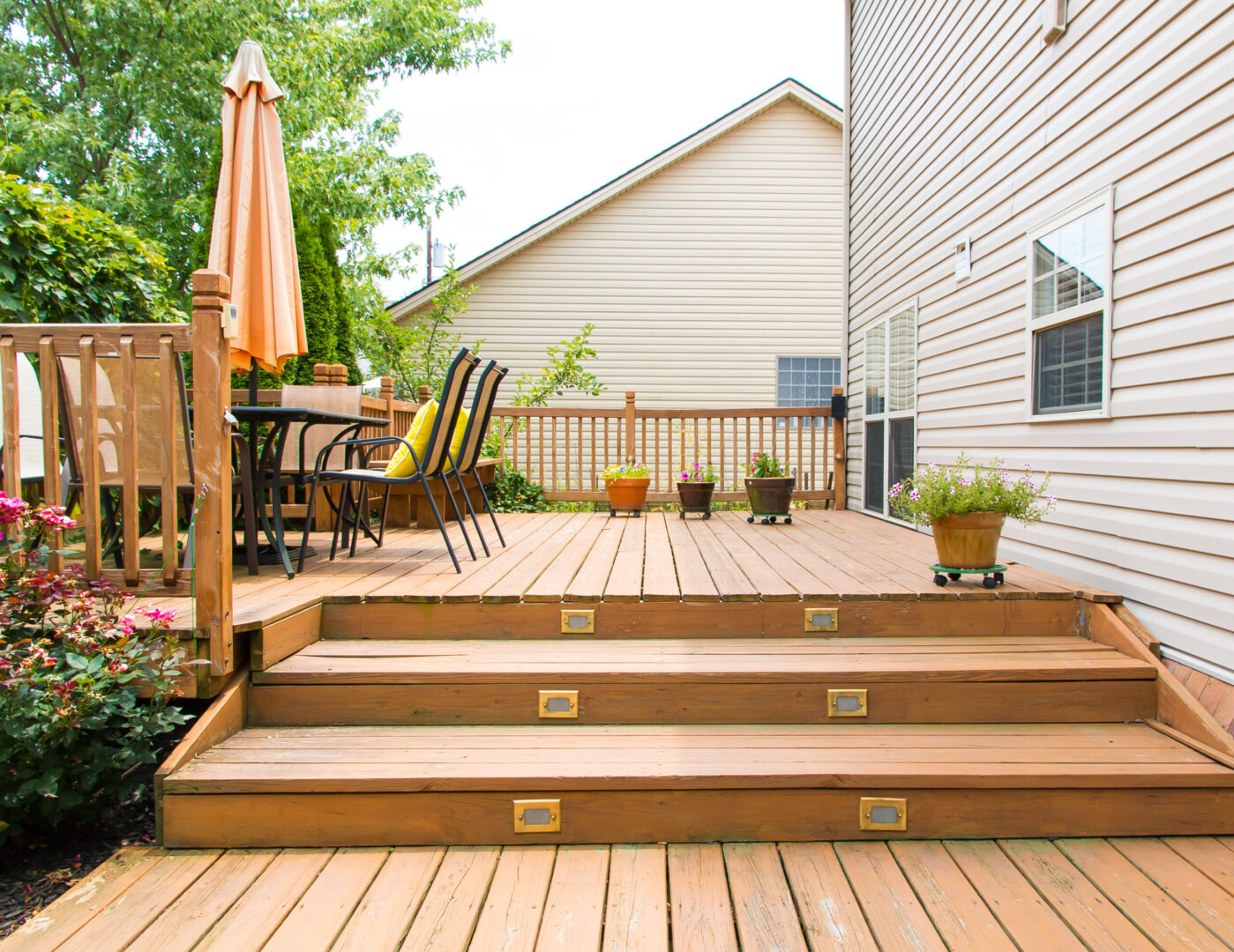 Wood backyard deck