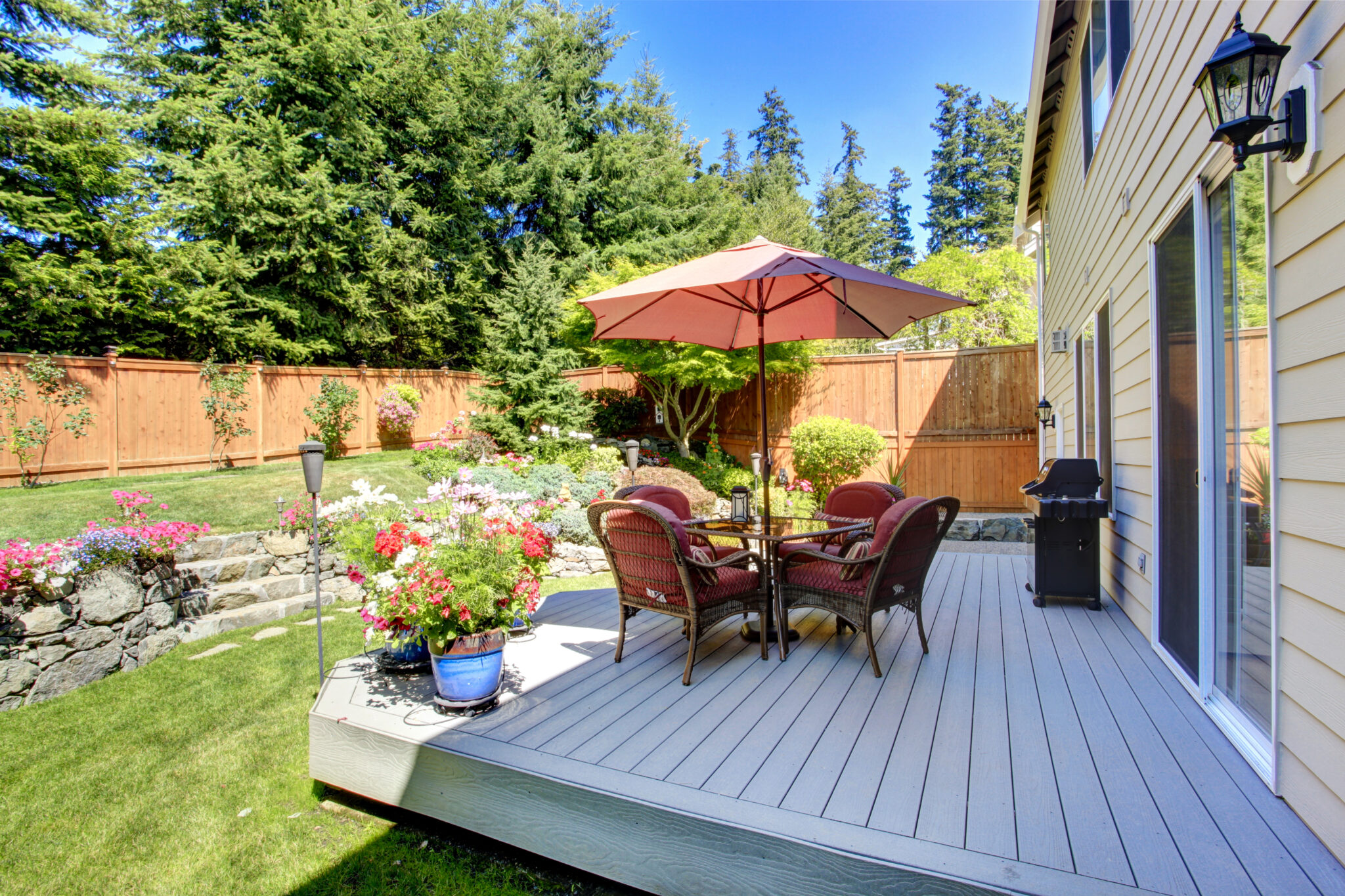 Small deck with landscaping