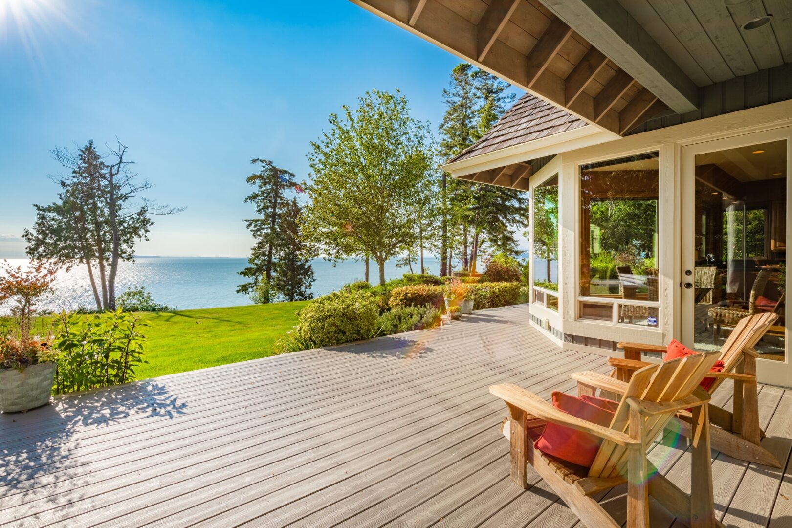 cedar deck overlooking backyard
