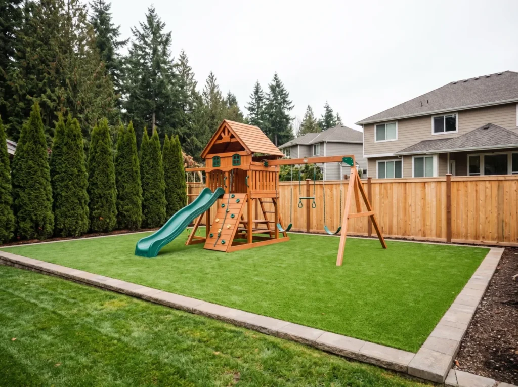 Artificial turf play area for kids installed near Everett WA