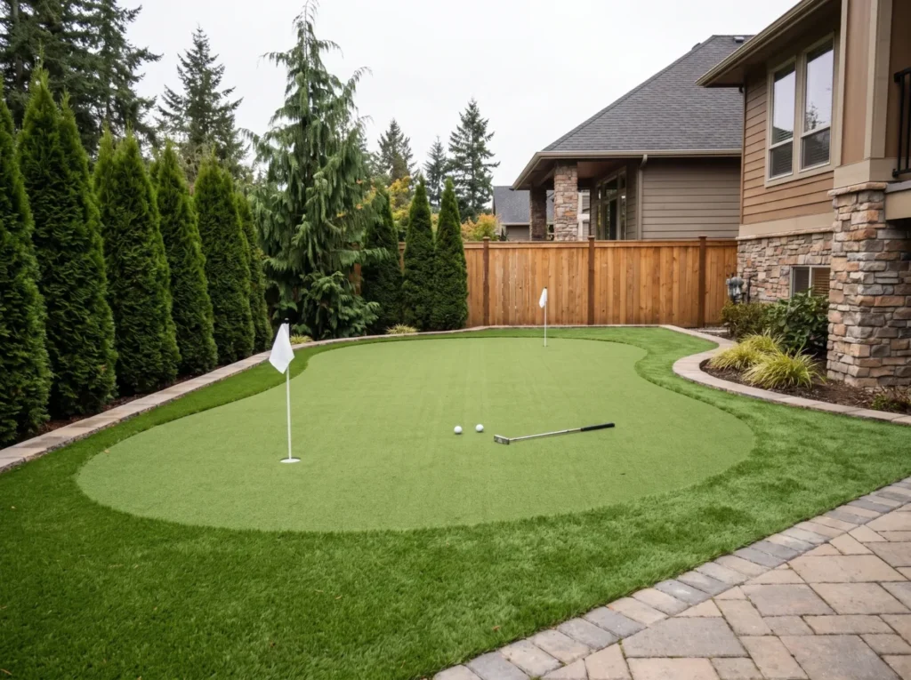 Custom backyard putting green built by Provenance Outdoor Living