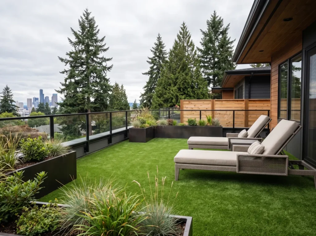 Rooftop and patio artificial turf terrace in the Seattle area