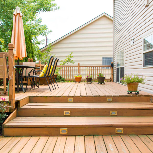 Wood backyard deck